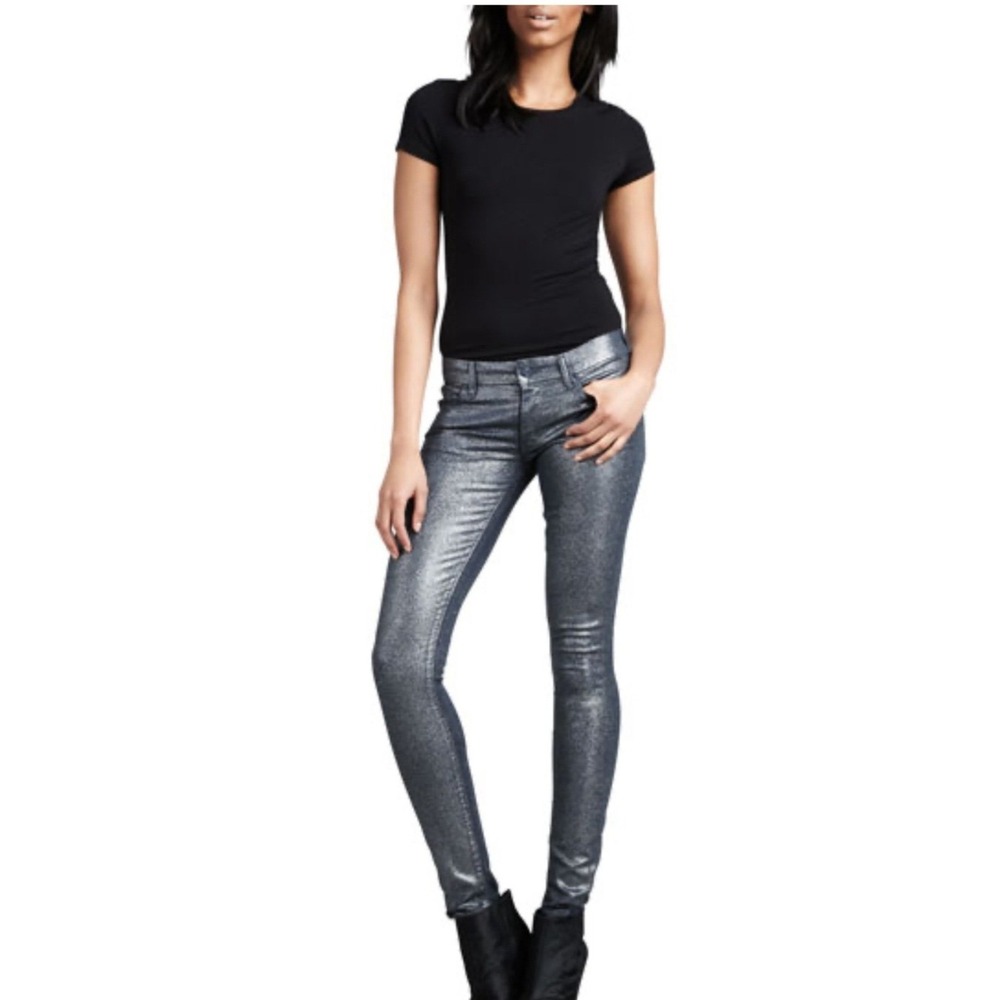 MOTHER The Looker Skinny Pants in Stone Blue Glimmer Metallic Stretch Size‎ 30